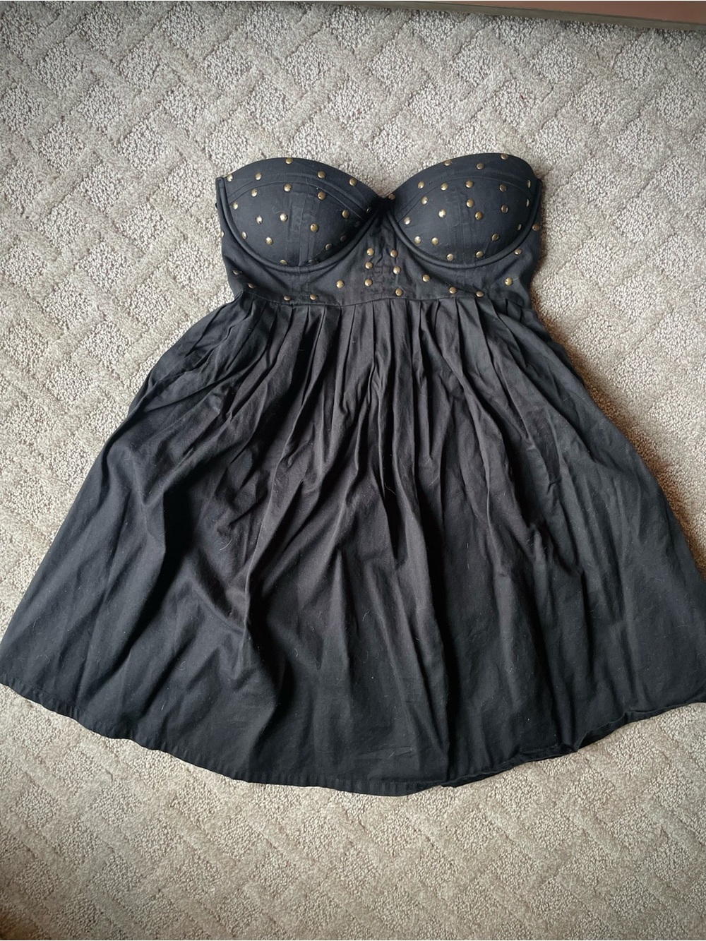Billabong Black Strapless Mini Dress with Gold Studs